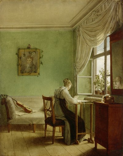 Vrouw borduurt, 1812 door Georg Friedrich Kersting